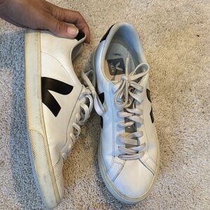 Veja White Leather Sneakers with Black V Detail